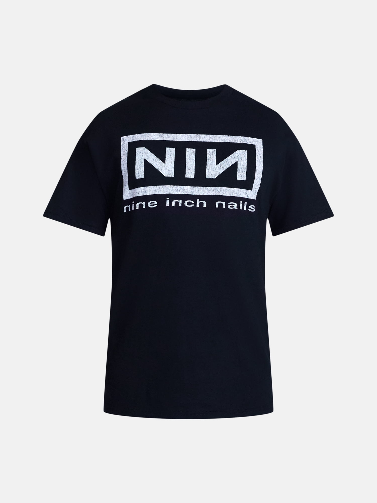 Black Nine Inch Nails T-shirt with a white boxed NIN logo and band name